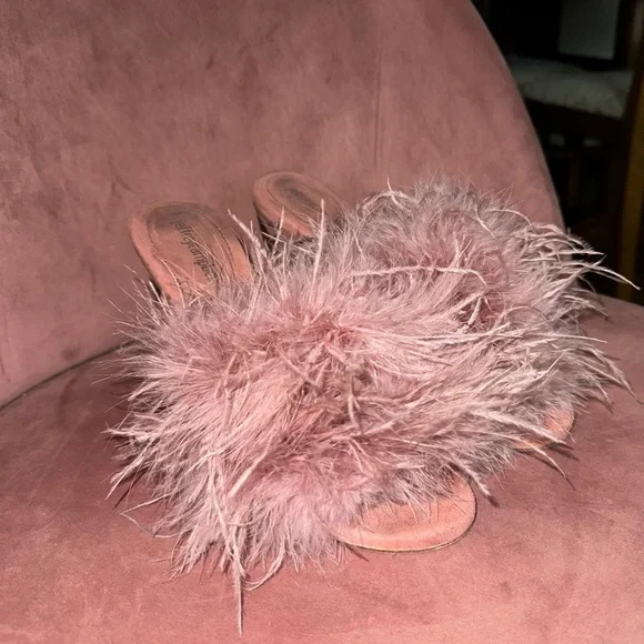 Jeffrey Campbell Pink Daisy Boa Feathered Heels - Picture 3 of 8